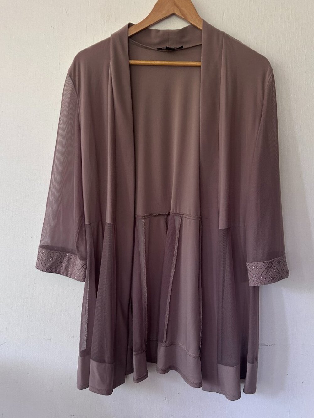 R&M Richards Open Cardigan Womens XL Purple Gray Sheer Witchy‎ Whimsigoth FLAW